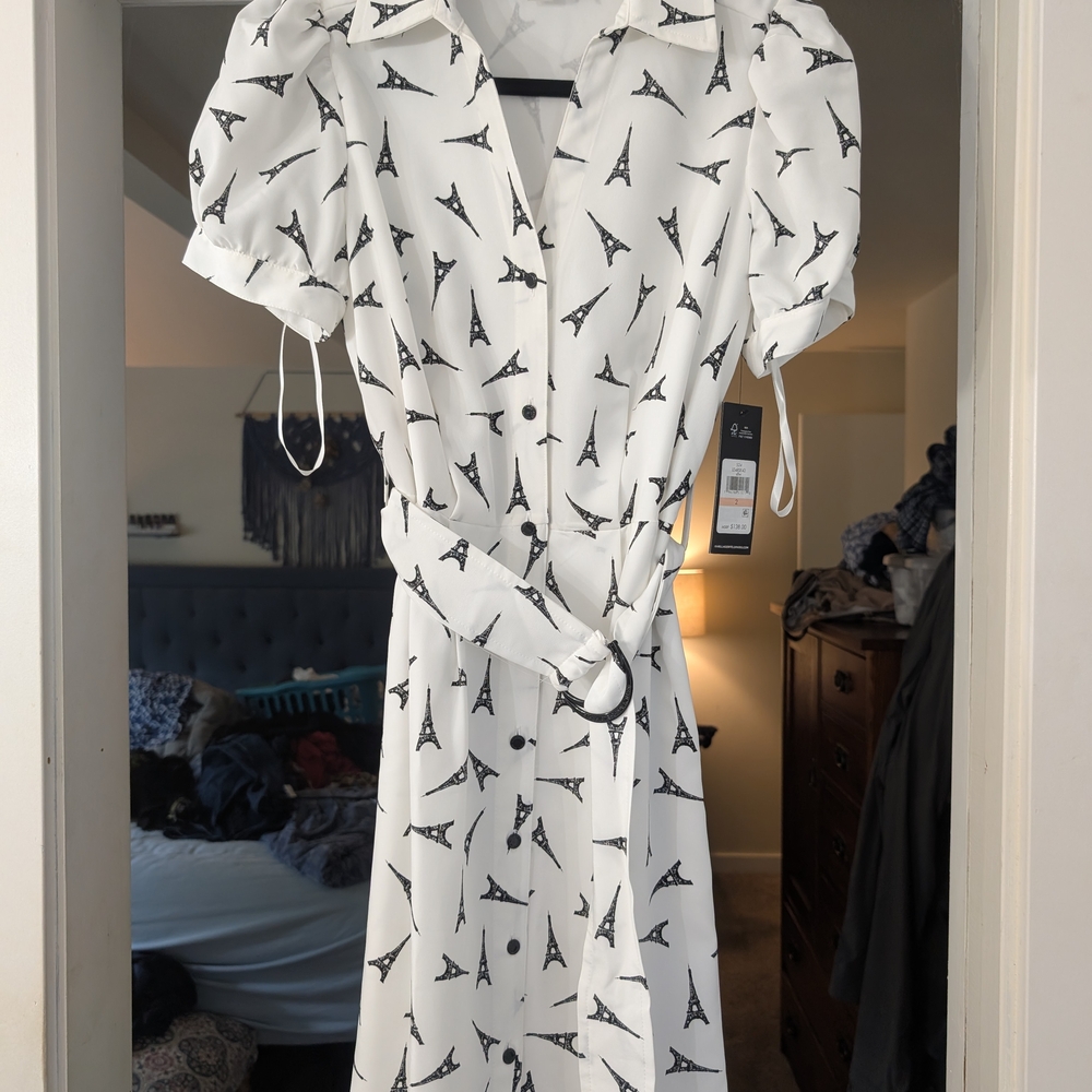 Karl Lagerfeld White Dress with Eiffel Tower Print